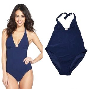 Tory Burch Logo One Piece Swimsuit Size Large NWT Tory Navy Beach Vacation